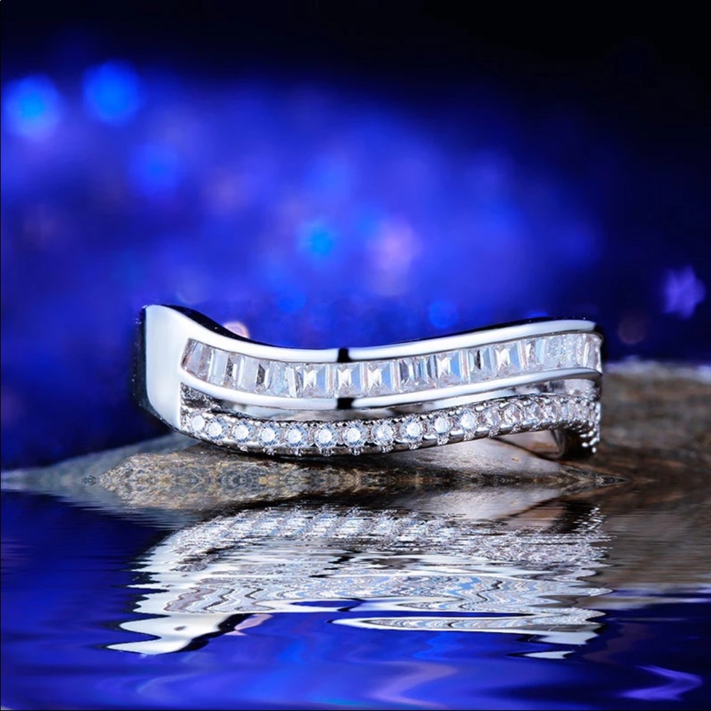 *NEW*925 Silver Wave Bridal Wedding Diamond Ring - Picture 4 of 6